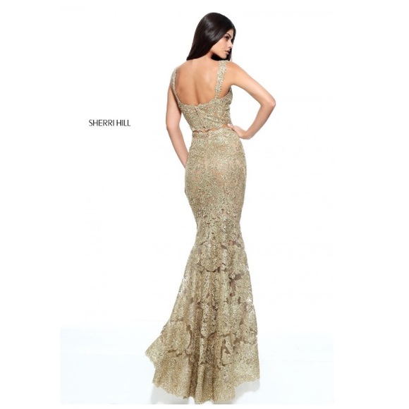 SHERRI HILL #51192 2pc ✨Gold✨ Lace Gown! - Picture 8 of 8
